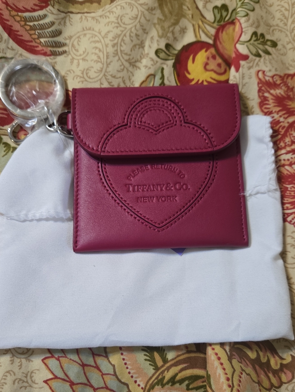 Tiffany & Co. Magenta Heart Keychain Pouch Bag Charm